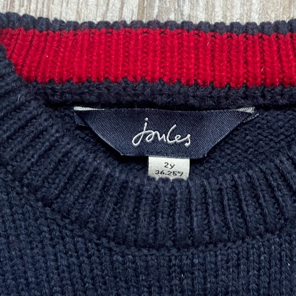 Joules Cracking Reindeer Holiday Christmas Sweater Red Navy Blue Size 2T - Picture 3 of 4